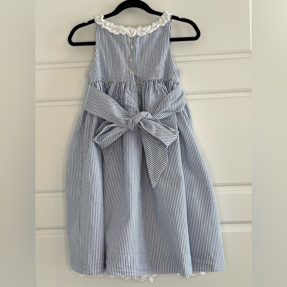 Ralph Lauren Girls Blue & White Pinstripe Cotton Seersucker Dress 5 Preppy - Picture 5 of 10